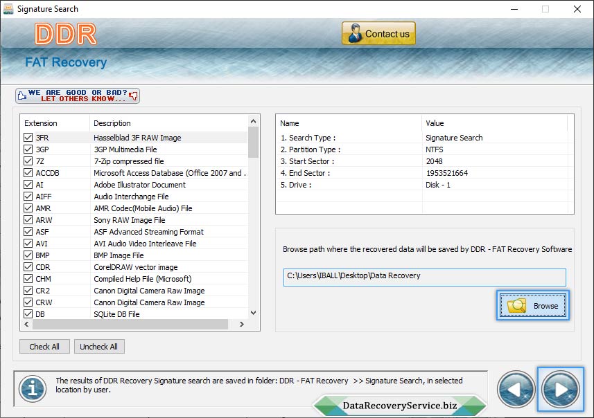 Browse path to save recovered files Browse path to save recovered files