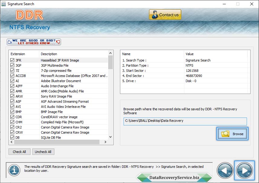 Browse path to save recovered data Browse path to save recovered data