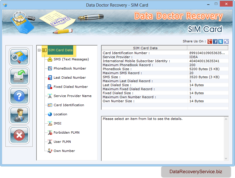 View sim card details